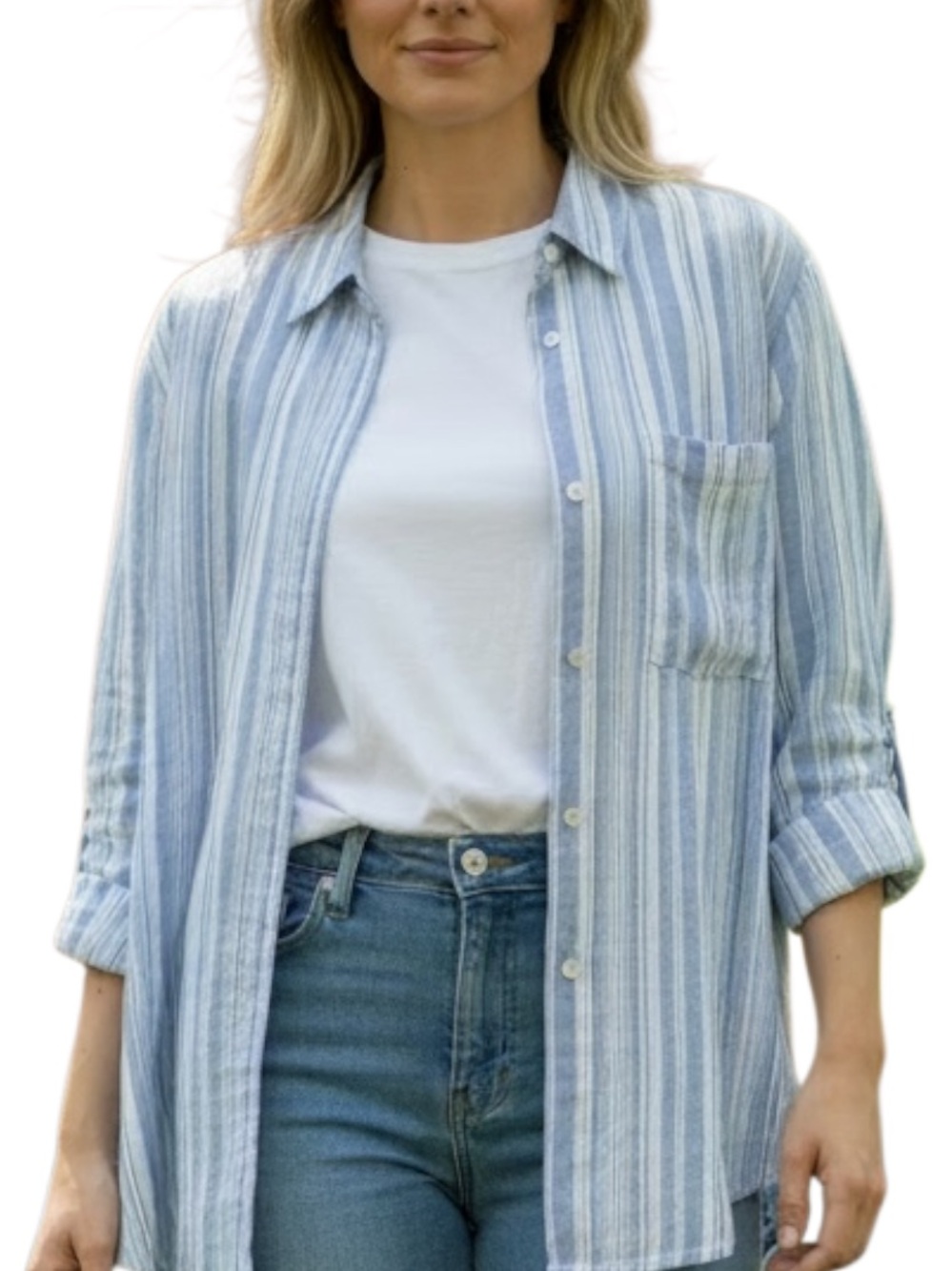 BDG Blue and White Stripe Button-Down Shirt